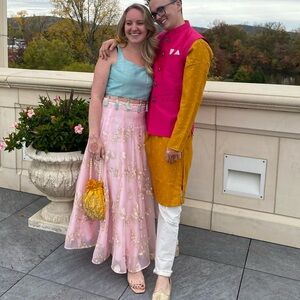 Pastel Pink & Aqua Embellished Lehenga Set